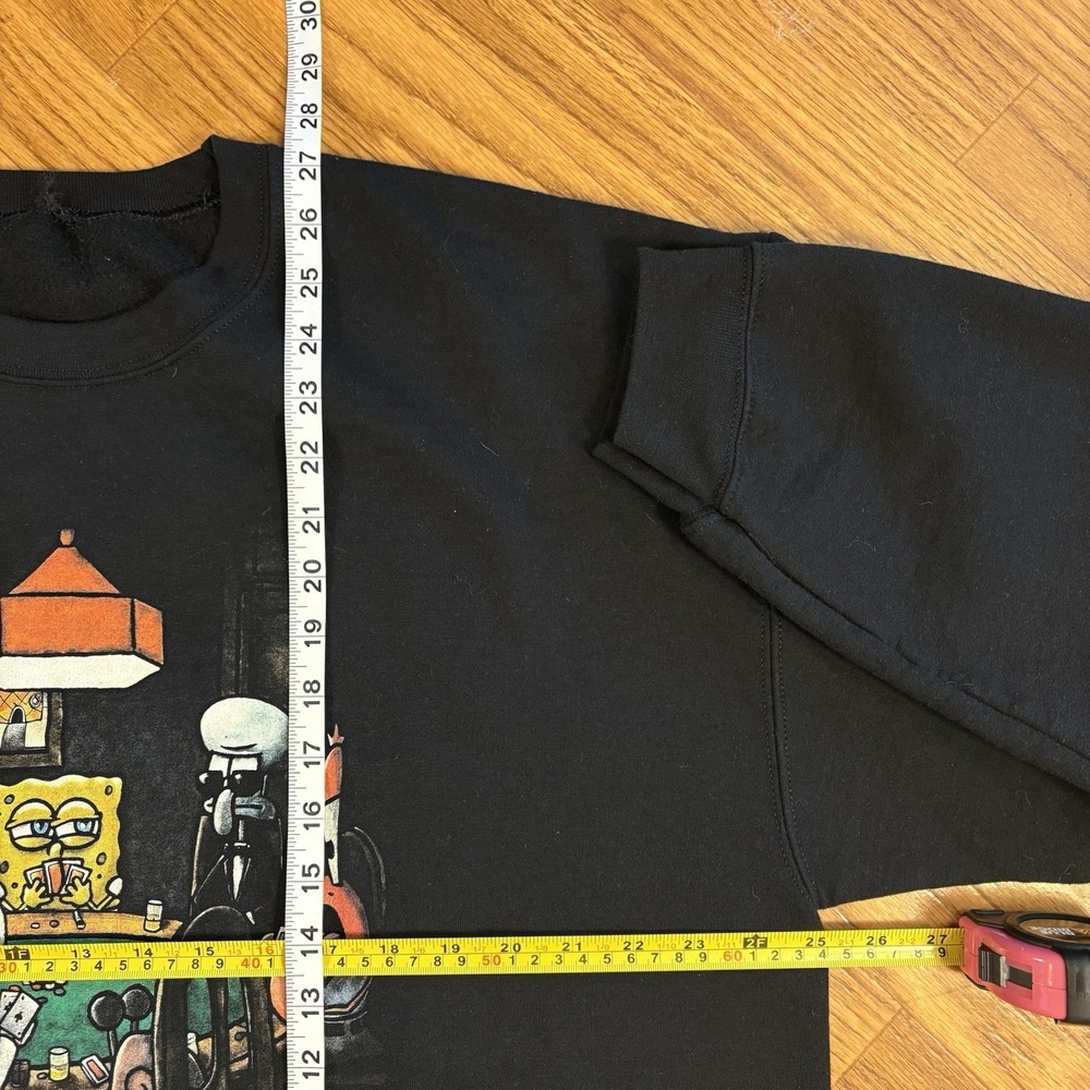 SpongeBob Poker Night Crewneck Sweatshirt Mens Black Graphic Y2K Pullover - Picture 7 of 7